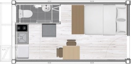 1-2p unit (approx. 155 sq.ft.) (furniture and appliances not included)